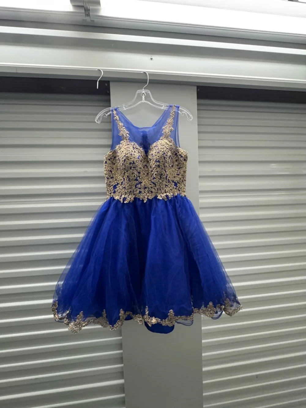 Royal Blue Gold Lace Fit & Flare Party Dress - Size M - Picture 3 of 9